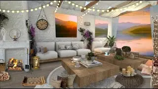 COZY NOOK SPRING TIME LAKESIDE AMBEINCE-SOFT WATER SOUNDS-CRACKLING FIRE-RELAXING NATURE ASMR