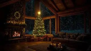 Warm Fireplace Ambience 2025 🔥 Cozy Christmas Cabin | Crackling Fire & Winter Wind Sounds