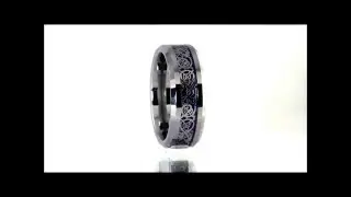 Nordic Viking Celtic Knot Tungsten Dragon Ring w/Blue Carbon Fiber by Fantasy Forge Jewelry