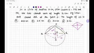 in a circle of radius 10 cm with centre O PQ and PR are two chords each of length 12