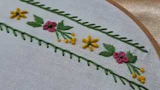 Simple flower kadai borderline design | Hand embroidery for kurti | Designs by anjum