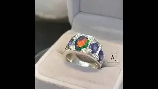Ethiopian Black Opal Statement Ring &bull; Sterling Silver with Blue Sapphire #ring