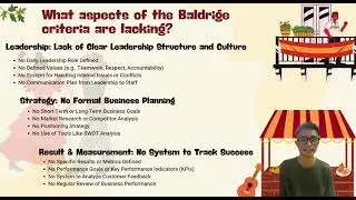 Catalan Bar and Grille: Applying the Baldrige Criteria for Performance Excellence