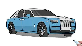 How to draw a ROLLS-ROYCE PHANTOM 2019 step by step | Car Drawing