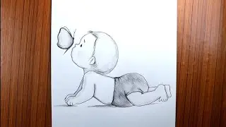 A Cute baby with Butterfly drawing scenery@TaposhiartsAcademy