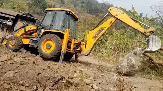 JCB Vs BIG STONE-Stone and Landslide Clearing-JCB Backhoe Loader-Hilly Area- #EarthDrifters