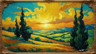 Van Gogh‑Style Golden Sunset Painting &ndash; 1 Hour Static Art Shot | SSM Art