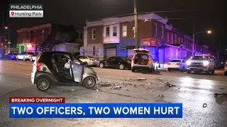 2 officers, 2 women hurt in crash involving police vehicle and Smart car in Philadelphia