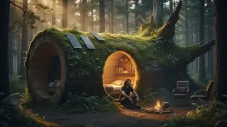 Turning a Huge Fallen Tree Log Into a Hidden Modern Survival Shelter 