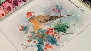 How to Paint a Watercolour Christmas Bird | Loose Watercolor Robin Bird Painting Tutorial 