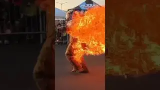 This guys was on fire. Kamikaze kid performing his fire walk stunt at butte mt.
