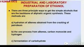 Industrial and Laboratory preparation of Ethanol