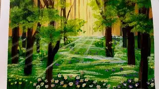 Spring Morning Painting Landscape / Step By Step painting for Beginners