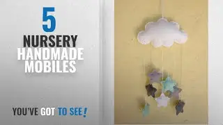 Top 10 Nursery Handmade Mobiles [2018]: Handmade, white, felt cloud, baby cot mobile with light