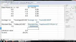 Lab 1 Calculating Average and Standard Deviation with OpenOffice or EXCEL
