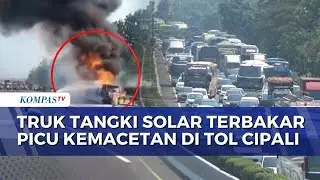 Fuel Tanker Catches Fire After Striking Logging Truck on Cipali Toll Road, Causing 5km Traffic Ja...
