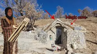 remarkable secret of wooden beams at entrance to cave shelter 😲