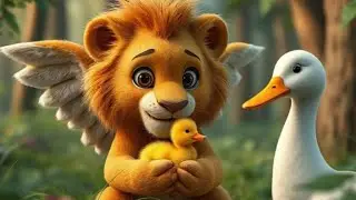 Leo🦁 saves little duck from eagle 🐤🐣🐥🦅 #leo #ai #aistory #duck #cuteanimals #lion Journey in Forest🏞