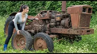 Abandoned Hinomoto C-142 Tractor Started by 18-Year-Old Girl After 21 Years | Start to Finish