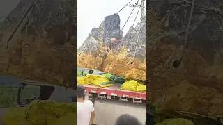 Giant landscape stone lifting process: simple useful buffer package #crane #stone #skills #shorts