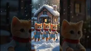Three kittens are clearing snow #ai #cat #animation #shorts #viral