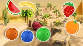🍉🦁🔺 Kinetic Sand Fruits, Animals & Shapes Smash with Bowling Ball in Desert Space Adventure 🎳🏜️