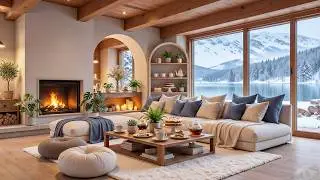 Winter Living Room Ambience ⛄ Soothing Piano Music With Snowy Forest Views For Stress Relief