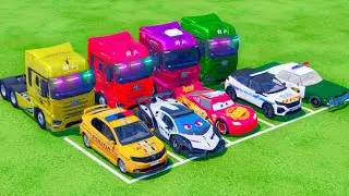 TRANSPORTING ALL POLICE CARS and AMBULANCE EMERGENCY VEHICLES WITH MERCEDES POLICE TRUCKS ! FS22