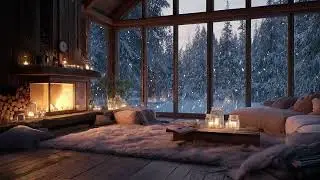🤍❄️Soft White Piano Lounge | Snowfall & Cozy Fire Sounds for Focus and Sleep