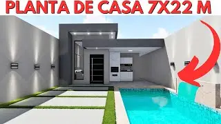 PLANTA DE CASA 7X22 METROS COM 03 QUARTOS!