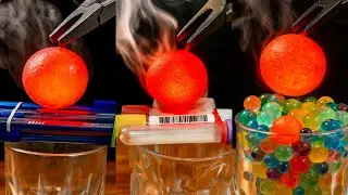 1000&deg;C Hot Metal Ball vs Pens+BloodTube+OrbeezBalls#asmr#experiment#satisfying#science#fyp#usa#viral
