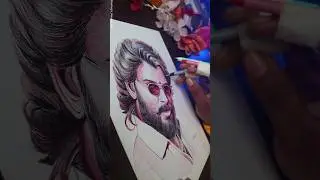 Drawing #Pushpa 2 with just 3 pens on 3 fingers!🔥 #Pushpa  #SubhajitMondalArt  #drawing #art #shorts