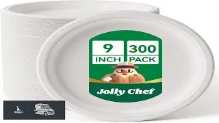 JOLLY CHEF Compostable Heavy Duty Plates 9 Inch 300 Pack Eco Friendly Disposable