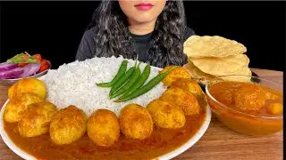 EATING SPICY EGG CURRY RICE SALAD & PAPAD | ASMR | MUKBANG | 
