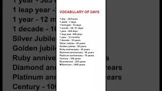 VOCABULARY OF DAYS#ENGLISH #USEFULENGLISHSENTENCES&hearts;️📚🖊️👌🧑&zwj;💻🎓🧑&zwj;🎓😅💯✅