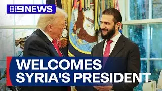 US President Trump welcomes Syria's President | 9 News Australia