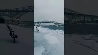 Blue Water Bridge, Point Edward. Frozen lake #lakehuron #canada #winter