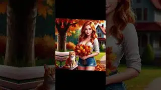 Autumn Girl and Cat Fantasy Art: Stunning Portrait! 🍂🐱 #aiart
