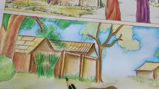 VillageScene#Pencilcolours#easyway#art