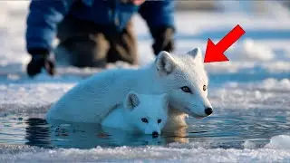 6-Year-Old Arctic Fox Trapped in Ice With Her Cub &mdash; What the Fisherman Does Will Break You