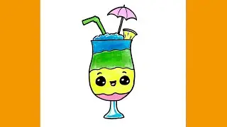 How to Draw a Tropical Drink Easy and Cute - Very Easy Coloring Drawing
