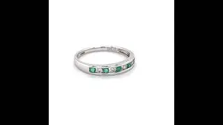 Emerald & Diamond Channel Set Eternity Ring 9k White Gold