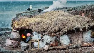 3 Day Beach Bushcraft: HEAVY RAIN & WIND - Expanding my Shelter - ASMR