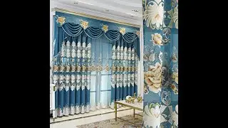 European Blue Embroidery Hollowed-out Shading Curtains for Living Room Bedroom Decoration