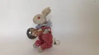 Vintage mechanical bunny rabbit, cymbals, 2 keys, work, RARE TOY