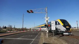 UP 8736 New Via Rail Trainset From Siemens North - Power Inn Rd. railroad crossing Sacramento CA