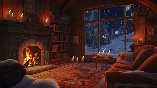Soft Whispering Breeze and Steady Fireplace Glow Create a Calm, Snowy Winter Evening 🌙