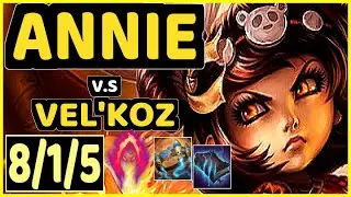 ANNIE BOT (ANNIE) vs VEL'KOZ - 8/1/5 KDA MID GAMEPLAY - NA Ranked GRANDMASTER