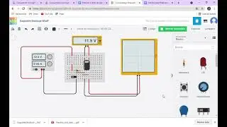 Simulaci&oacute;n carga y descarga de un capacitor. R=10Kohm; V=12v cc; C=470mf. Tinkercad