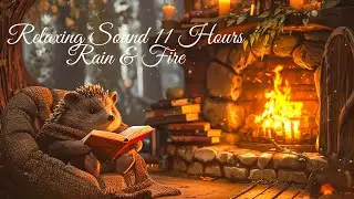 Rainy Day Sitting By the Warm Stone Fireplace 4K | Hedgehog Reading | 11 Hours of Relaxation...
